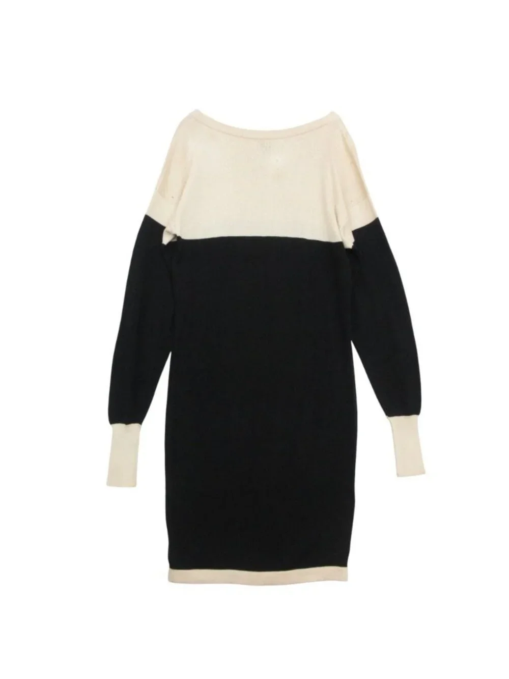 Chanel Dress Bicolor Long Sleeve Scottish Knee Length Rib Cotton Drop Woolder